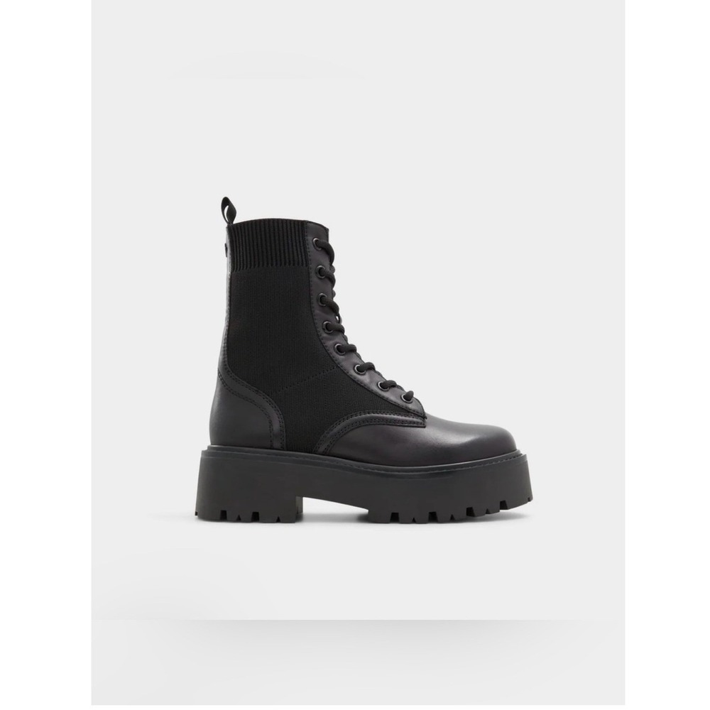 Aldo Taleryknit Combat Ankle Boots Black Lace-Up Platform Moto Grunge Gothic 7.5